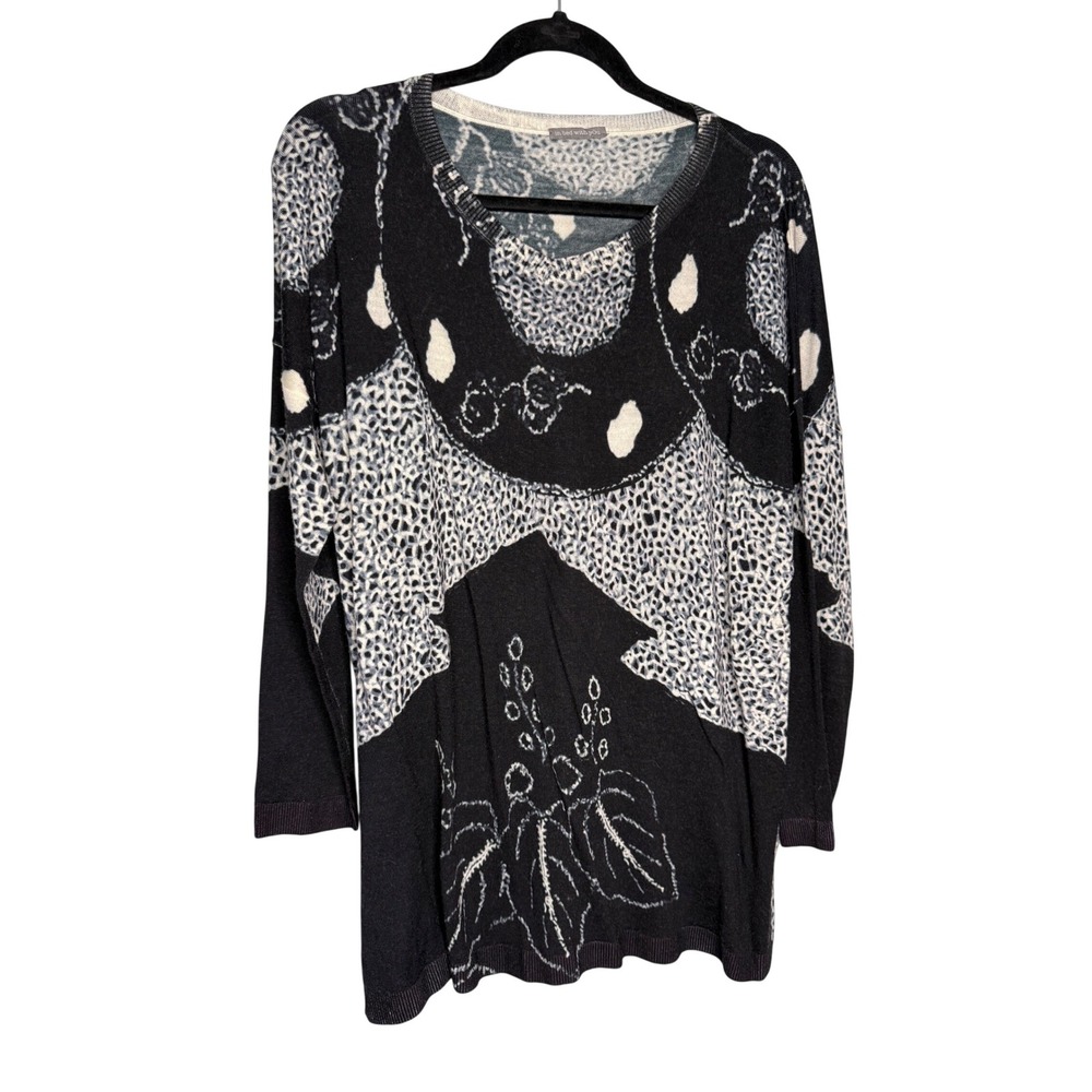 In bed with‎ you art deco geometric black and white merino wool sweater top